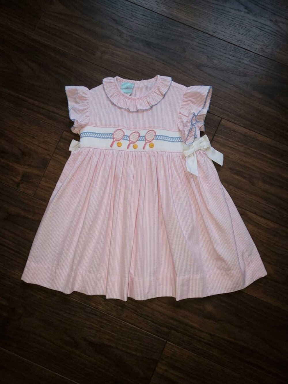 Southern Sunshine Pink Pinstriped Smocked Tennis Dress Size 4T